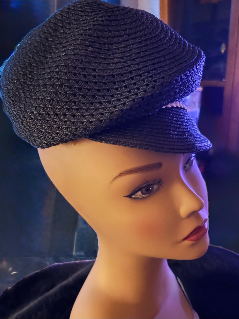 Eugenia Kim Black Woven Straw Newsboy Cap